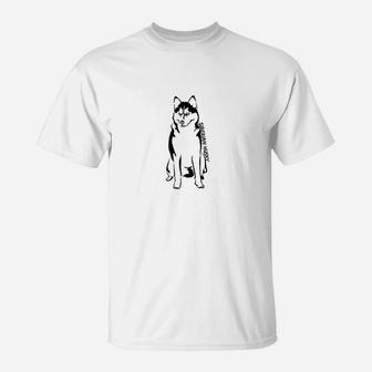 Husky-Aufdruck T-Shirt für Herren in Weiß, Tierliebhaber Design - Seseable