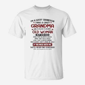 I Am A Lucky Grandson I Have A Crazy Grandma Grumpy T-Shirt - Seseable