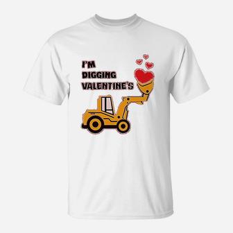 I Am Digging Valentines Gift For Tractor Loving Boys T-Shirt - Seseable