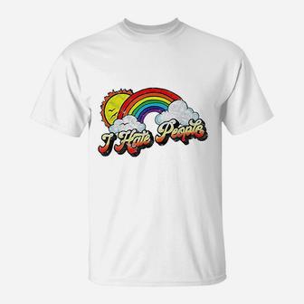 I Hate People Funny Antisocial Distressed Vintage Rainbow T-Shirt - Seseable