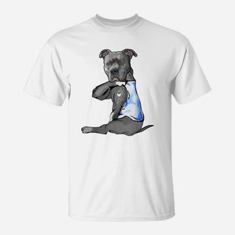 I Love Dad Tattoo Pitbull Dog Dad Tattooed T-Shirt - Seseable