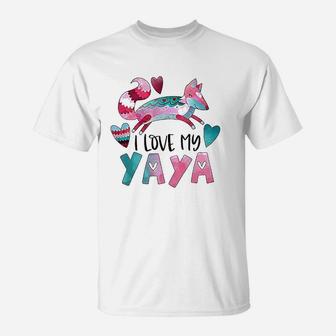 I Love My Yaya Pink And Blue Fox With Hearts Toddler T-Shirt - Seseable