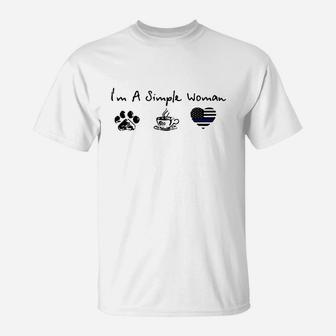 I8217m A Simple Woman Paw Dog Coffee Thin Blue Line Heart Police T-Shirt - Seseable
