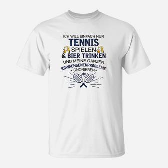 Ich Werde Einfach Nur Tennis Spielen Und Bier Trinken T-Shirt - Seseable