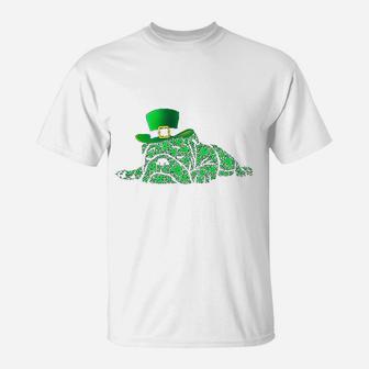 Irish English Bulldog Shamrocks Green Hat St Patricks Day T-Shirt - Seseable