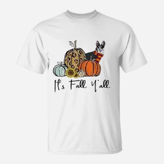 Its Fall Yall Corgi Dog Leopard Pumpkin Sunflower T-Shirt - Seseable