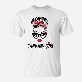 January Girl Wink Eye Woman Face Was Born In January T-Shirt - Seseable