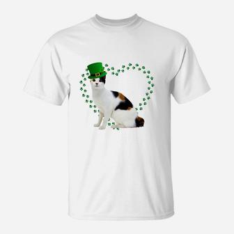 Japanese Bobtail Heart Paw Leprechaun Hat Irish St Patricks Day Gift For Cat Lovers T-Shirt - Seseable