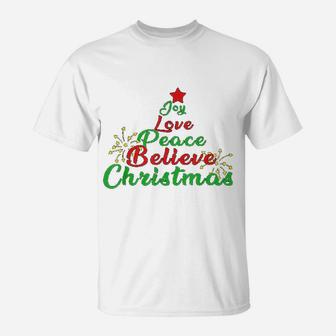 Joy Love Peace Believe Christmas T-Shirt - Seseable