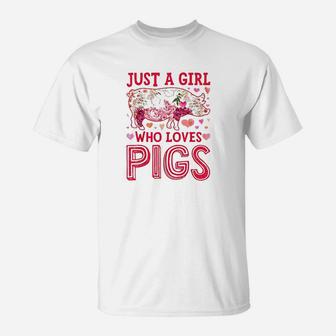 Just A Girl Who Loves Pigs Funny Pig Silhouette Flower Gifts T-Shirt - Seseable