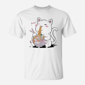 Kawaii Neko Cat Ramen Bowl Anime Otaku Japanese Noodles T-Shirt - Seseable