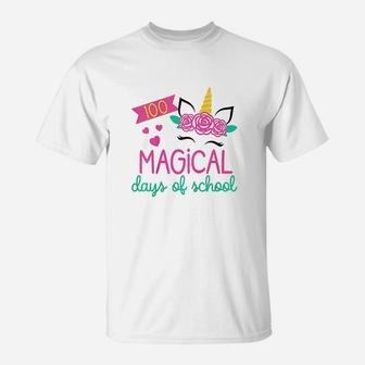 Kids 100th Day Of Kindergarten Gift For Girls 100 Magical Days T-Shirt - Seseable