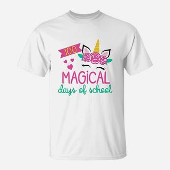 Kids 100th Day Of Kindergarten Gift For Girls 100 Magical Days T-Shirt - Seseable