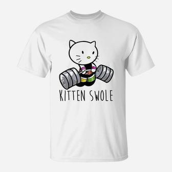 Kitten Swole Cat Powerlifting Weightlifting Gym T-Shirt - Seseable