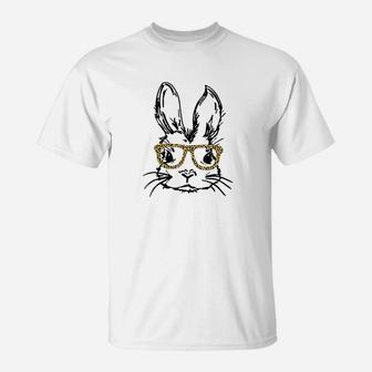 Leopard Bunny Easter Day Glasses Eggs Easter T-Shirt - Seseable