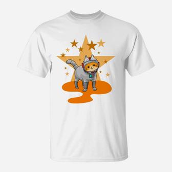 Little Cat Astronaut Star Funny Cartoon Pet And Pet Lovers Gift T-Shirt - Seseable