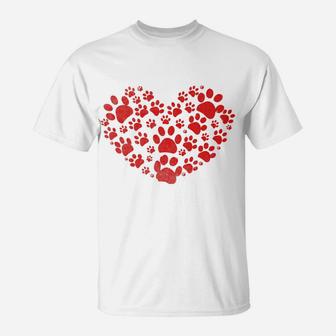 Love Dog Paw Red Heart Funny Valentine For Dog Lovers T-Shirt - Seseable