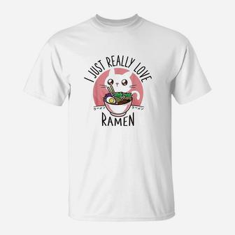 Love Ramen Japanese Noodles Kawaii Anime Cat Gifts T-Shirt - Seseable