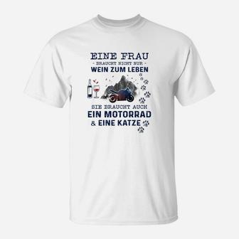 Lustiges Damen T-Shirt Wein, Motorrad & Katze, Für Wein- & Motorradfans - Seseable