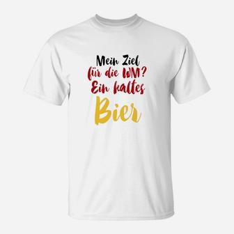 Lustiges Fußball WM T-Shirt WM-Ziel: Ein kaltes Bier, Herren, Weiß - Seseable