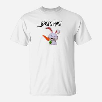 Lustiges Häschen-T-Shirt mit Karotte, Böses Hasi Motiv - Seseable