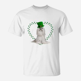 Maltese Heart Paw Leprechaun Hat Irish St Patricks Day Gift For Dog Lovers T-Shirt - Seseable