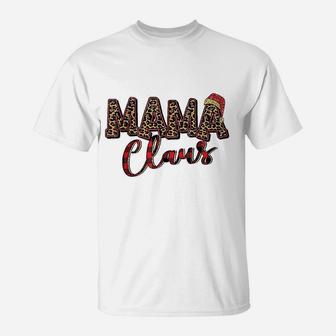 Mama Claus Santa Hat Christmas Leopard Buffalo Plaid T-Shirt - Seseable