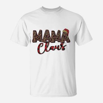 Mama Claus Santa Hat Christmas Leopard Buffalo Plaid T-Shirt | Seseable UK
