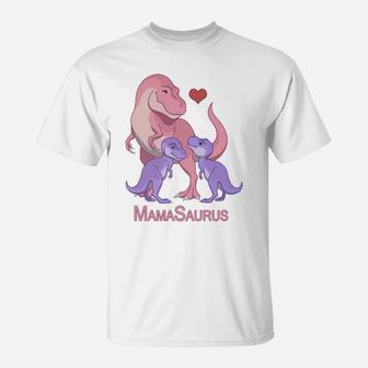 Mamasaurus Trex Mommy Twin Baby Dinosaurs T-Shirt - Seseable
