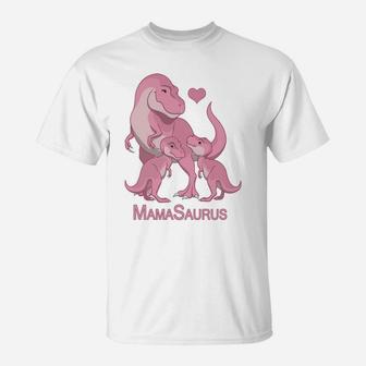 Mamasaurus Trex Mommy Twin Baby Girl Dinosaurs T-Shirt - Seseable