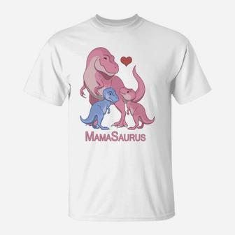 Mamasaurus Trex Mommy Twin Boy Girl Dinosaurs T-Shirt - Seseable