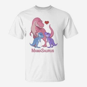 Mamasaurus Trex Mommy Two Baby Dinosaurs T-Shirt - Seseable