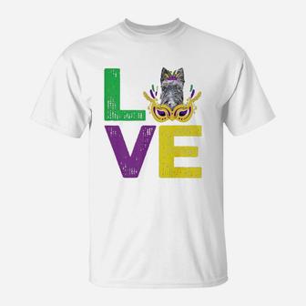 Mardi Gras Fat Tuesday Costume Love Scottish Terrier Funny Gift For Dog Lovers T-Shirt - Seseable