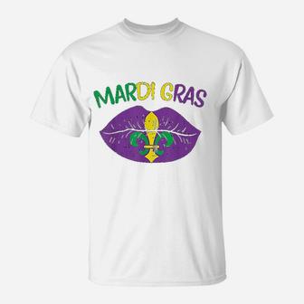 Mardi Gras Jester Hat Purple Lips Funny Mardi Gras Carnival T-Shirt - Seseable