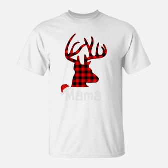 Matching Family Christmas Plaid Reindeer Mama T-Shirt - Seseable