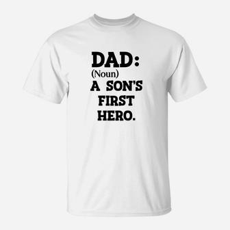 Mens Dad A Sons First Hero Mens Fathers Day Definition Gift Premium T-Shirt - Seseable