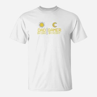 Mens Dad By Day Gamer By Night Funny Fathers Day Daddy Gift Premium T-Shirt - Seseable