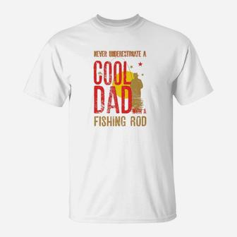 Mens Never Underestimate A Cool Dad With A Fishing Rod Gift Premium T-Shirt - Seseable