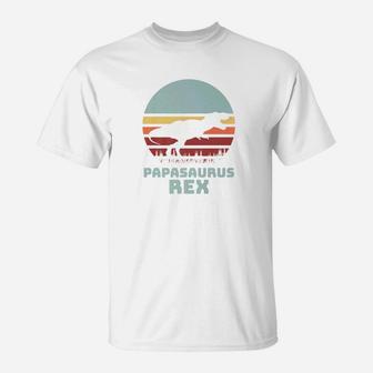 Mens Papasaurus Rex Trex Sunset Dinosaur Fathers Day T-Shirt - Seseable