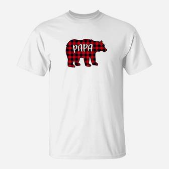 Mens Red Plaid Papa Bear Matching Buffalo Family Christmas Gift T-Shirt - Seseable