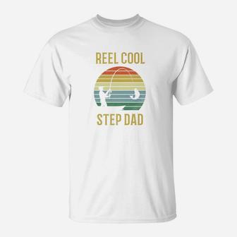 Mens Reel Cool Step Dad Fishing Fathers Day Gift Idea Stepdad Premium T-Shirt - Seseable