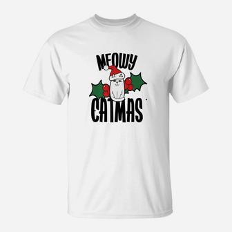 Meowy Catmas Cat Lover Funny Christmas Tee Shirts T-Shirt - Seseable
