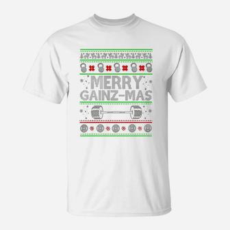 Merry Gainzmas Tshirt Christmas Shirt Fitness Gym Workout T-Shirt - Seseable