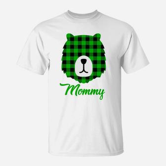 Mommy Bear Buffalo Green Plaid St Patricks Day T-Shirt - Seseable
