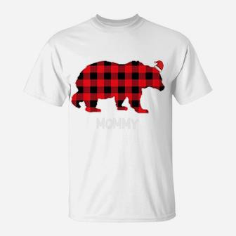 Mommy Bear Plaid Pajamas Santa Hat Cool Ugly Xmas T-Shirt | Seseable CA