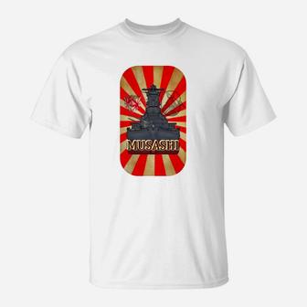 Musashi-Schlachtschiff Herren T-Shirt, Sonnenstrahlen Design, Weiß - Seseable