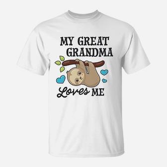 My Great Grandma Loves Me With Sloth And Hearts T-Shirt - Seseable