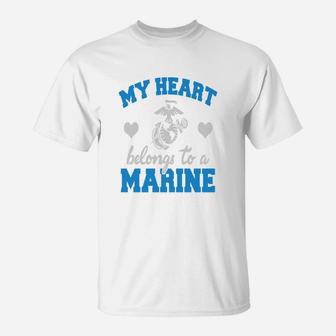 My Heart Belongs To A Marine Marine T-Shirt - Seseable