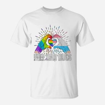 Official Free Dad Hugs Rainbow Lgbt Trans Gay Pride Fathers Day T-Shirt - Seseable