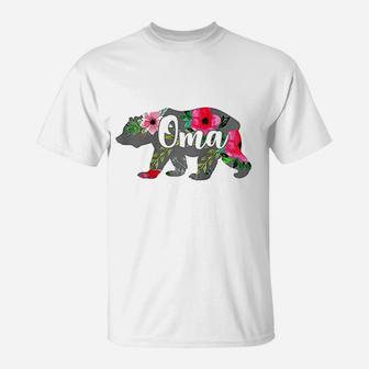 Oma Mama Bear Grandma Gift Floral Raglan T-Shirt - Seseable